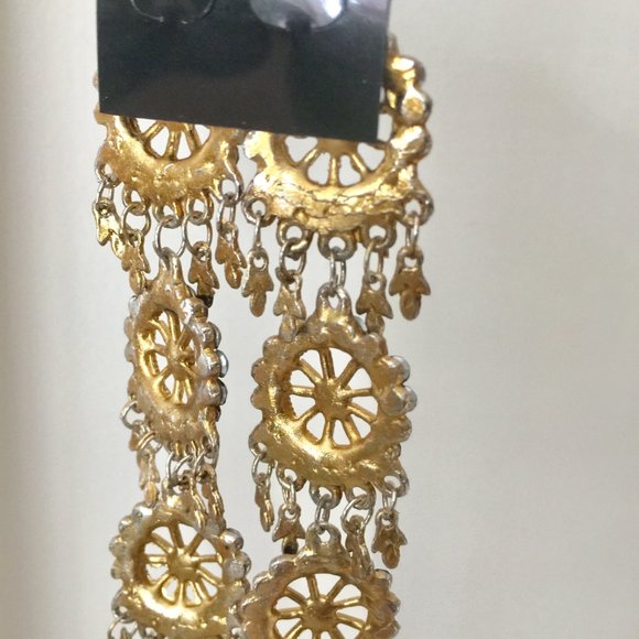 Bohemian Style Golden Brown Rhinestones Stones Long Earrings - Fashion Jewelry - Picture 4 of 4